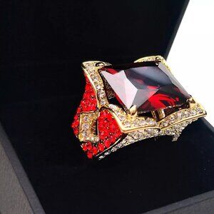 Stunning Gold Color Red & Crystal Ring - Size 9, Unique Design Dragon Fire